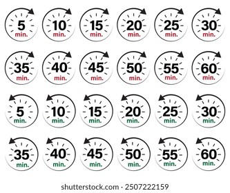 Fast forward and rewind icons with circle arrows and minute numbers.