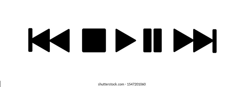 Fast forward, rewind, stop button, start button icons.Vector hand-drawn work on white background.