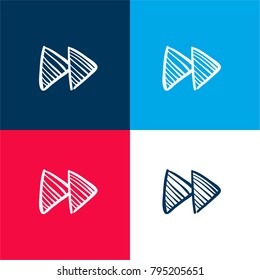 Fast forward sketched arrows four color material and minimal icon logo set in red and blue