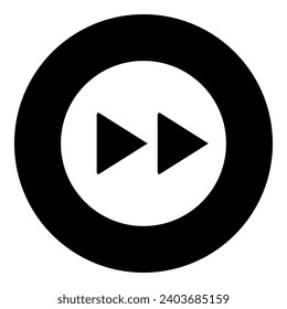 Un símbolo de avance rápido en el centro. Símbolo blanco aislado en círculo negro. Ilustración del vector sobre fondo blanco