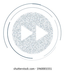 The fast forward symbol filled with dark blue dots. Pointillism style. Vector illustration on white background
