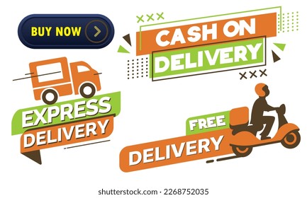 Fast and free delivery design template, Free delivery icons fast shipping courier service, Cash on delivery badges