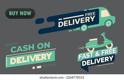 Fast and free delivery design template, Free delivery icons fast shipping courier service, Cash on delivery badges