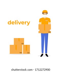 Fast and free delivery. Вelivery during quarantine. E-commerce concept.  Vector cartoon illustration.  Food service.  Webpage, app design. White background. 