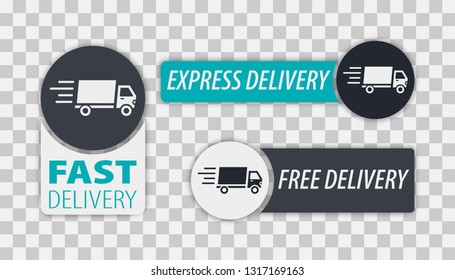 Fast and Free delivery Labels. Vector:Free delivery, Free shipping, 24 hour and fast delivery icons set. 