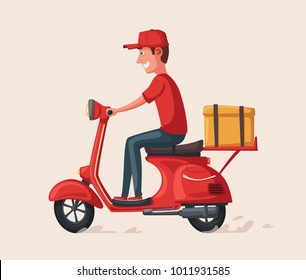 Fast and free delivery. Vector cartoon illustration. Food service. Retro scooter.