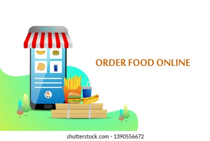 Fast and free Food delivery service, order food online with smartphone can use for landing page template design, web page, app, mobile application vector illustration
