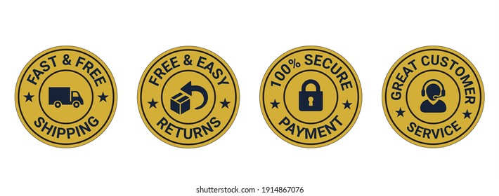 fast and free shipping, easy returns, secure payment, customer service, Money back guarantee, Free Shipping Trust Badges ,Trust Badges