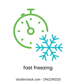 Fast freezing icon. It is the clock and dot point icon. This symbol is the symbol for the freezing point of water. Colorful snowflake icon. Editable Stroke. Logo, web and app.