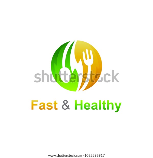 Fast And Fresh Food Logo, Spoon And Fork Logo In Circle Shape with Leaf ...