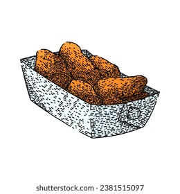 fast fried chicken hand drawn. delicious eat, meat gourmet, crunchy unhealthy fast fried chicken vector sketch. isolated color illustration