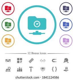Fast FTP flat color icons in circle shape outlines. 12 bonus icons included.