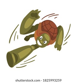 Fast Funny Turtle Running, Tortoise Animal Cartoon Character Speed Leader Vector Illustration on White Background