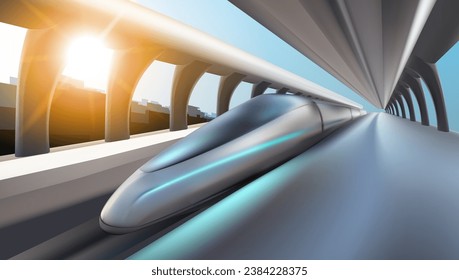 Tren De Pasajero Rápido Futurista Express En Ferrocarril De Alta Velocidad. Vector EPS10