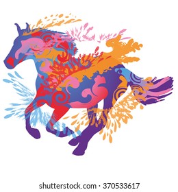 A fast galloping blue horse