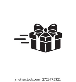 Icono de entrega de regalo rápido caja de regalo de vacaciones de Vector en blanco y negro con cinta y arco servicio de envío expreso