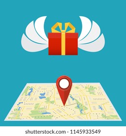 Fast gift delivery service concept. Present quick solution. Vector illustration