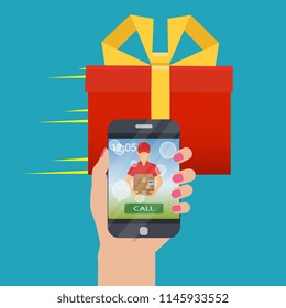Fast gift delivery service concept. Present quick solution. Vector illustration