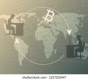 Fast global transactions with bitcoin.Modern payment concept.