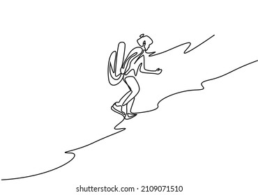 fast going nature lover running upwards in nature goes with his backpack