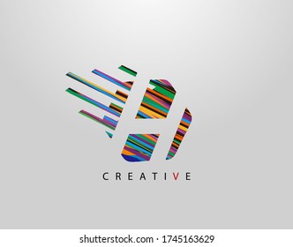 Fast H Letter Logo. Creative Modern Abstract Geometric Initial H Design, made of various colorful pop art strips shapes  