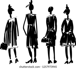 Fast hand-drawn fashion sketch with girls vector EPS10