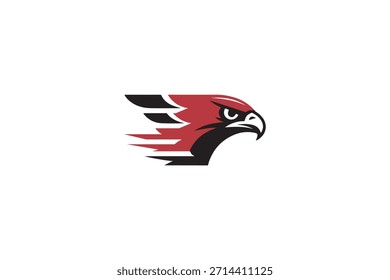 Fast Hawk Head Mascota Logo Rojo y Negro Águila Halcón Deportes Vector Icono