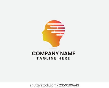 Fast head logo design. Speed. Fast Brain. Human. Technology. Head vector. Human. Premium template. Creative. Company. Colorful