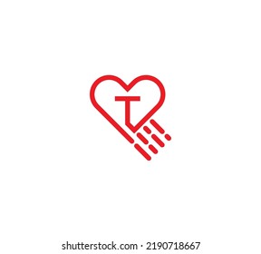 Fast Heart Logo Concept sign icon symbol Design Line Art Style with Letter T. Love Logotype. Vector illustration logo template