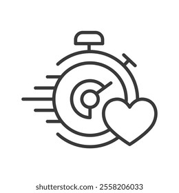 Fast heart rate, icon in line design. Fast, heart, rate, pulse, beat, rhythm, cardio on white background vector. Fast heart rate editable stroke icon