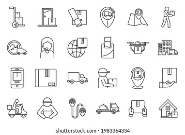 Fast home delivery icons set. Outline set of fast home delivery vector icons for web design isolated on white background