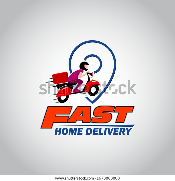Fast home\
delivery with motor bike logo\
vector