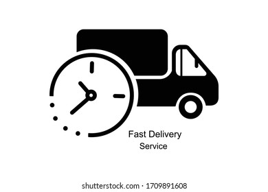 Fast Home Delivery service icon.Express delivery concept. Truck service, order, worldwide, fast and free shipping. Modern design vector illustration.