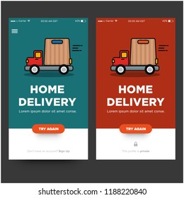 Fast Home Delivery UX UI Screen with Truck and Bag Vector Illustration