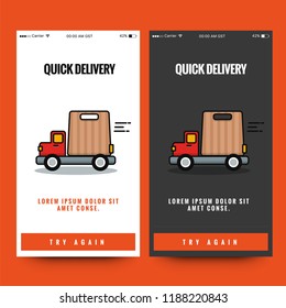 Fast Home Delivery UX UI Screen with Truck and Bag Vector Illustration