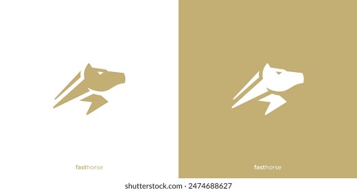 Fast Horse Logo Designs. Abstraktes Pferd- und Blitzsymbol. Pferdelogo, Symbol, Symbol, Vektorgrafik, Design-Vorlage.