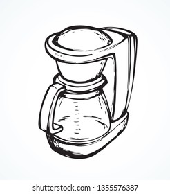 Fast hot drop pot set stand on white backdrop. Freehand outline black ink hand drawn tasty flavor fresh whip meal logo pictogram sketchy in art modern doodle cartoon style pen on paper space for text