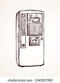 Fast hot mug drip make tool set stand on white space for text. Outline black hand drawn pay push bar shop trade. Aroma test fresh eat line logo sign in art modern doodle cartoon graphic style on paper