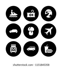 fast icon. 9 fast set with car, airplane, food and restaurant and snack vector icons for web and mobile app