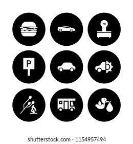 fast icon. 9 fast set with car, transport, bird and burger vector icons for web and mobile app