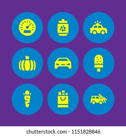 fast icon. 9 fast set with speed, food and restaurant, sportive car front and car vector icons for web and mobile app
