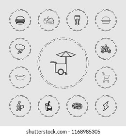 Fast icon. collection of 13 fast outline icons such as delivery bike, burger, drink, pizza, burger and drink, courier, thunderstorm. editable fast icons for web and mobile.