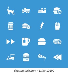 Fast icon. collection of 16 fast filled icons such as rabbit, flash, burger, french fries, drink, pizza, double burger, tea cup. editable fast icons for web and mobile.