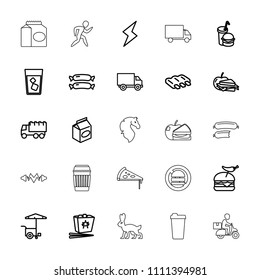 Fast icon. collection of 25 fast outline icons such as sausage, truck, drink, burger with pepper, sandwich and apple, burger and drink. editable fast icons for web and mobile.