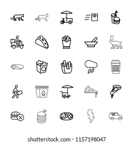 Fast icon. collection of 25 fast outline icons such as bowl, panther, express delivery, taco, pizza, french fries, donut. editable fast icons for web and mobile.