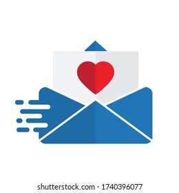  fast icon paper sent letter mail icon.  envelope with a heart icon. Love message sign. 