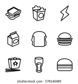 fast icon. Set of 9 fast outline icons such as burger, drink, chinese fast food, sandwich, take away food