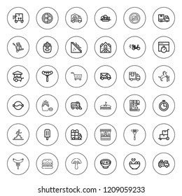 Fast icon set. collection of 36 outline fast icons with burgers, chips, chronometer, expresso, delivery bike, delivery truck, food cart, food stand icons. editable icons.