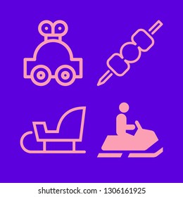 fast icon set with toy car, kebab and sled vector illustration