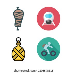 fast icon set. vector set about canteen, bicycle, kebab and train icons set.